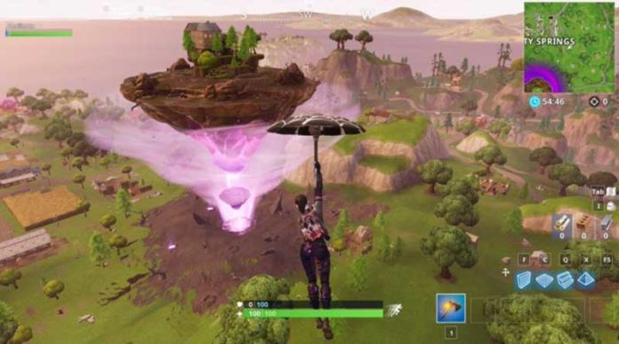 La isla flotante Fortnite impulsada por el cubo, ahora ha llegado a la tercera área dañada cerca de los campos Fatal.